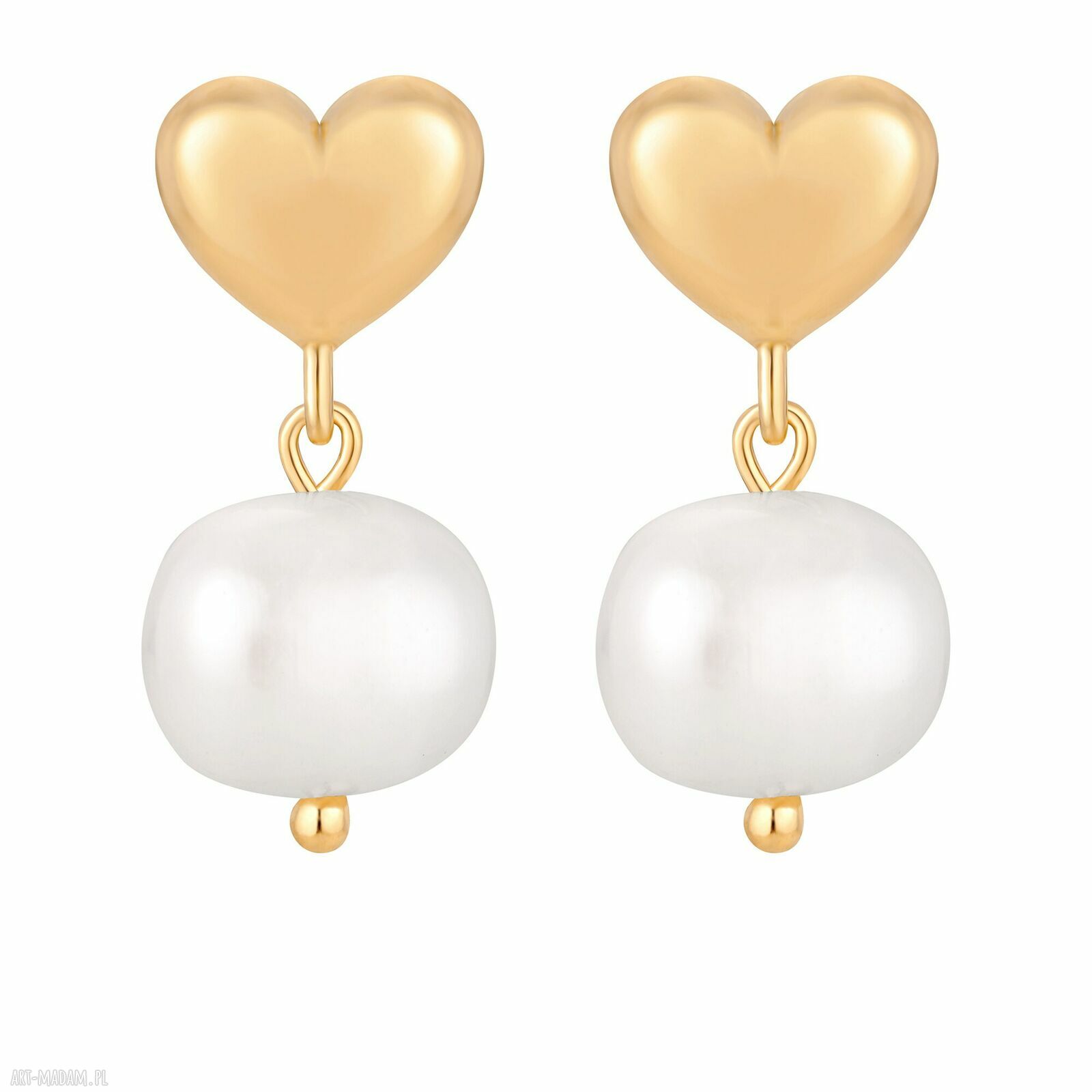 Złote kolczyki serca perłami sercami serduszkami perły naturalne