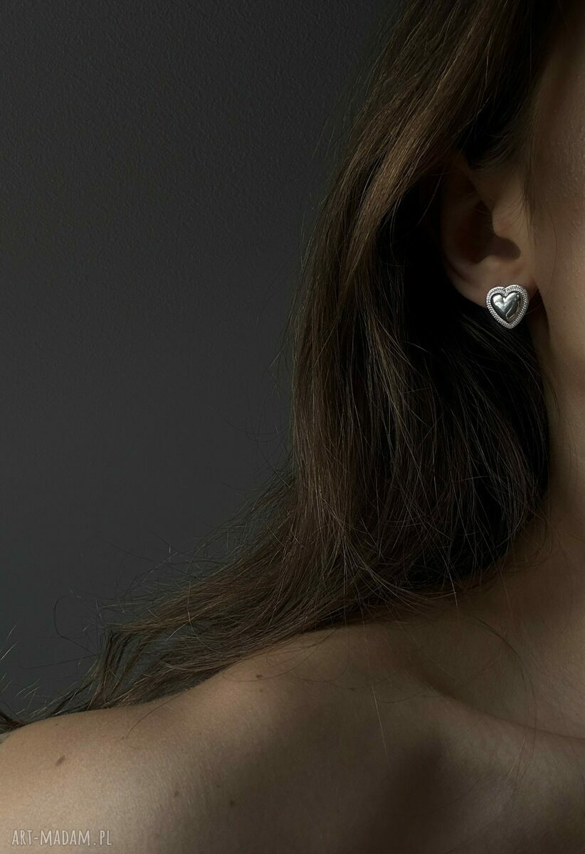 kolczyki: Srebrne kolczyki serca Autorskie