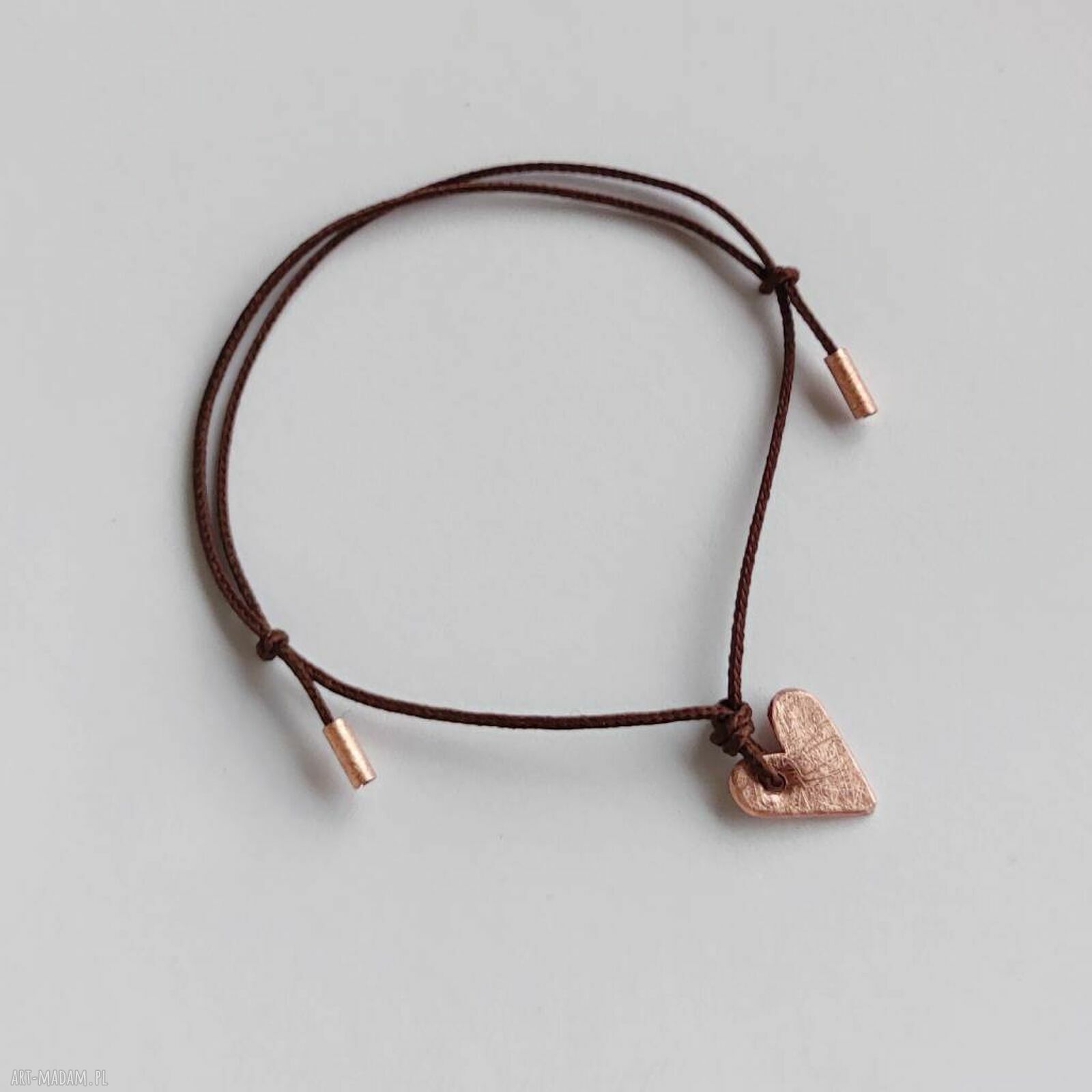 Serduszko bransoletka z miedzi i sznurka - handmade