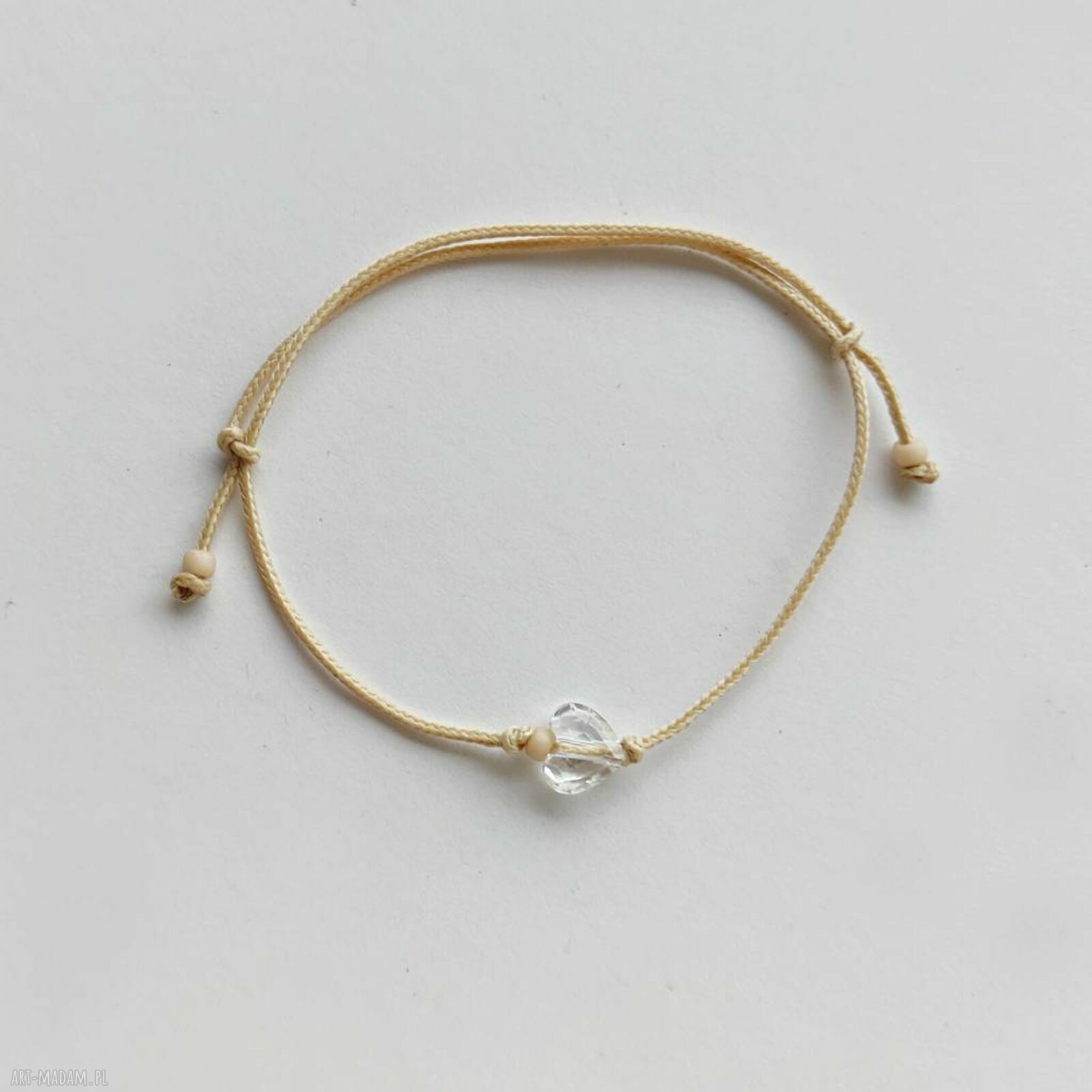 Bransoletka Serduszko z Swarovski Elements - beżowy sznurek handmade
