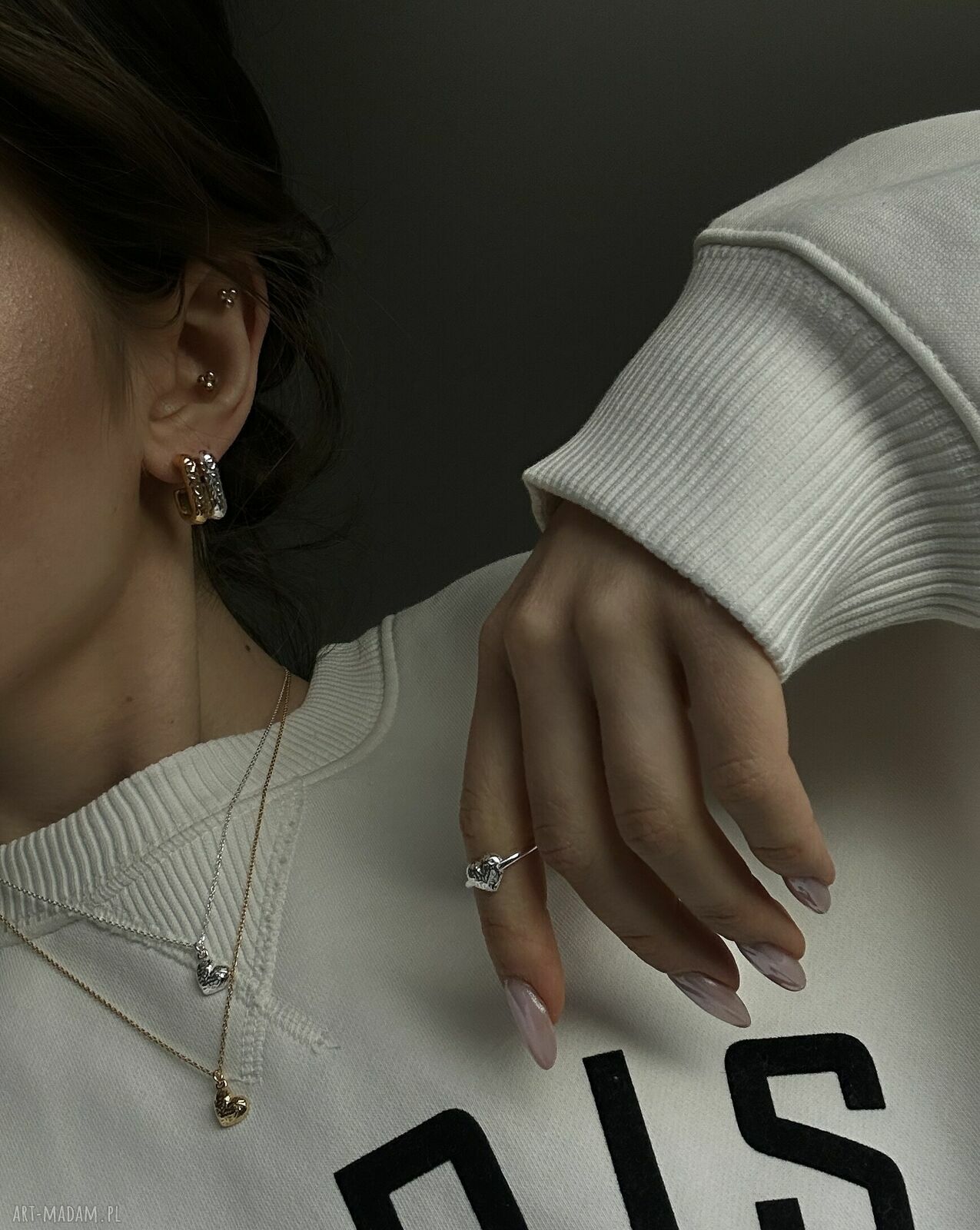 pierścionki: Srebrny pierścionek z gniecionym sercem handmade