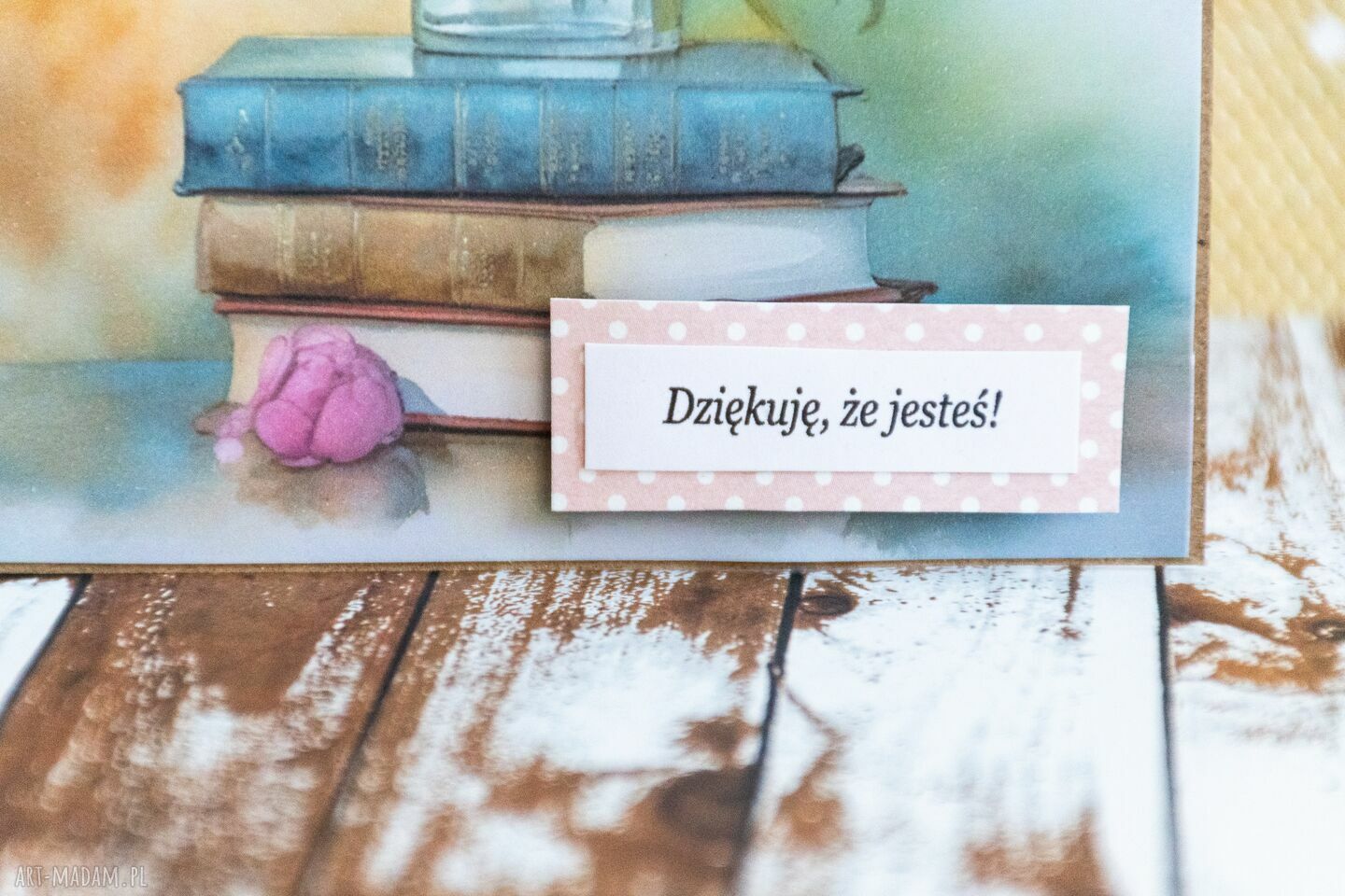 Kartka uniwersalna „Dziękuję, że jesteś!” w komplecie z kopertą - piwonie i czytanie
