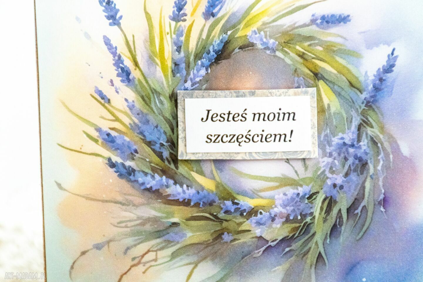 Kartka z kopertą „Jesteś moim szczęściem” - lawenda i wianek