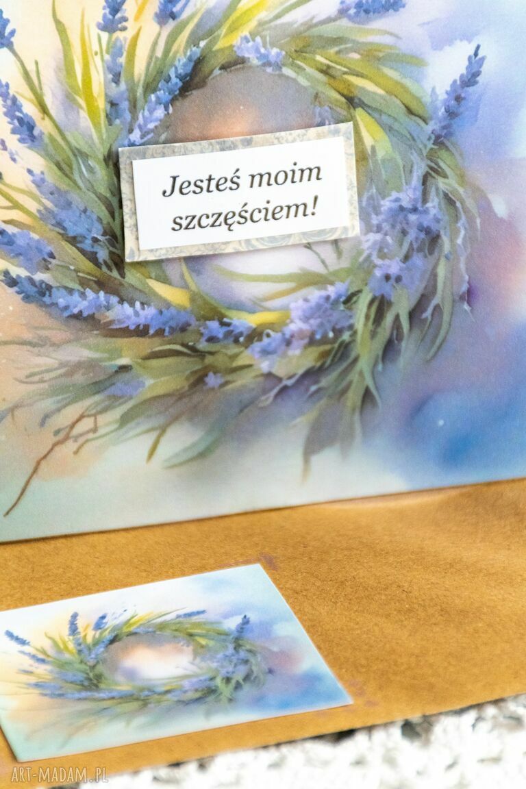 Kartka z kopertą „Jesteś moim szczęściem” - lawenda i wianek