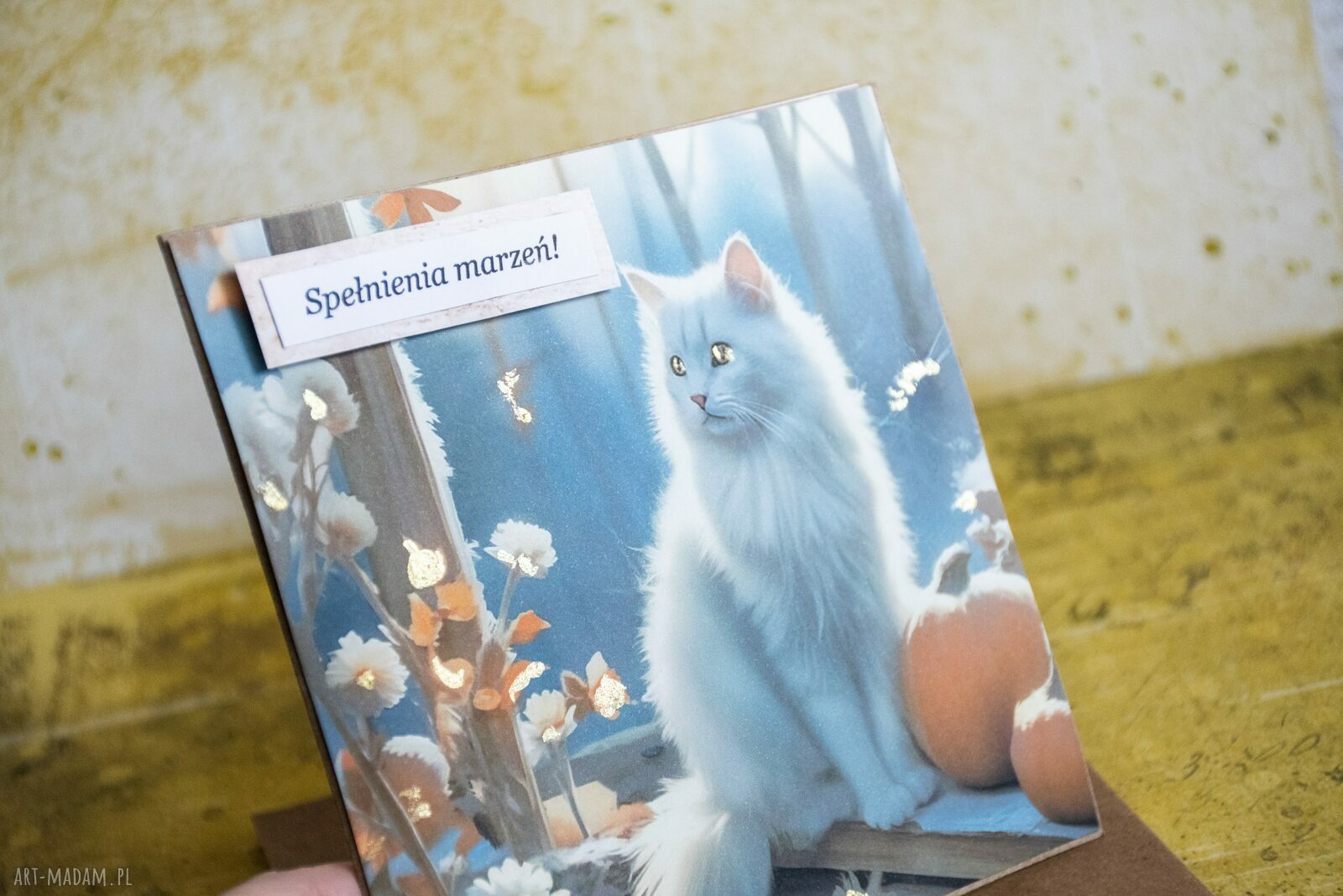 Minimalistyczna kartka z kopertą „Spełnienia marzeń!” - kot nr 5