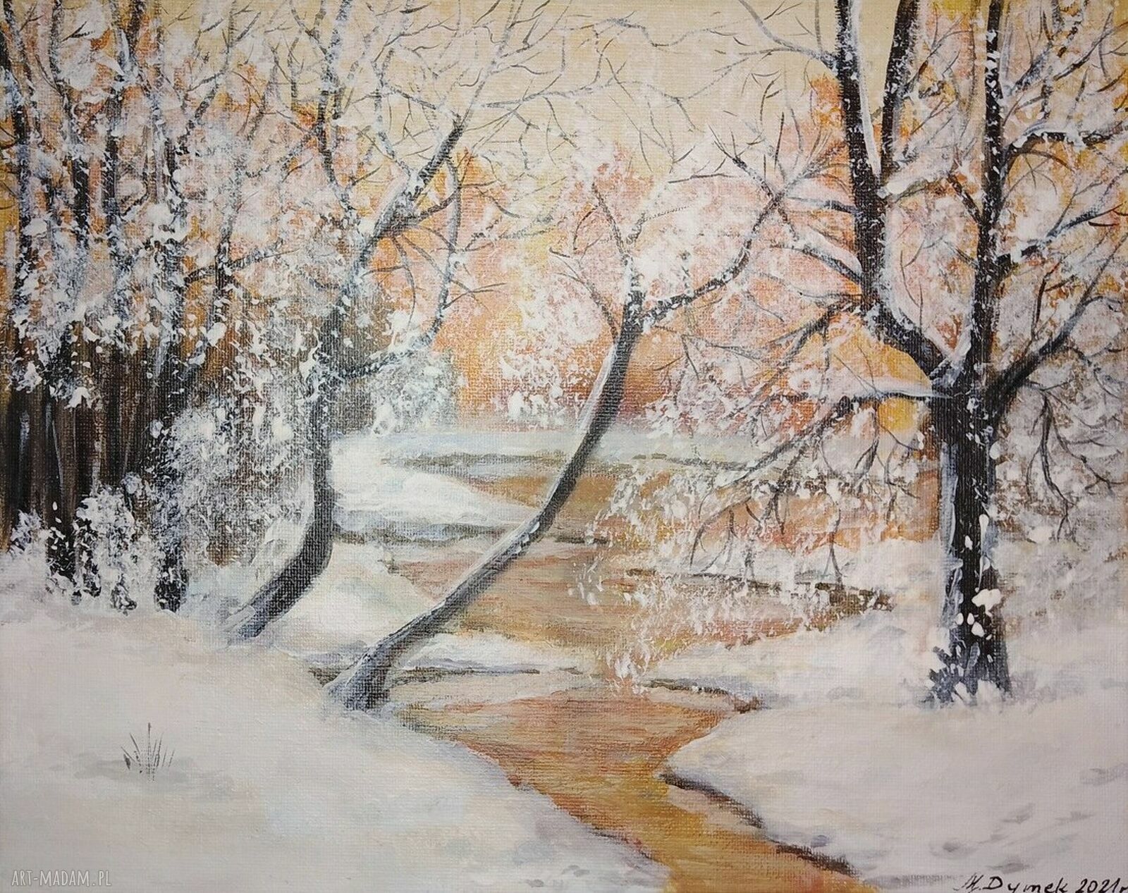 Seria zimowych obrazów 2 sztuki - ręcznie malowane akrylowe 30x24 cm