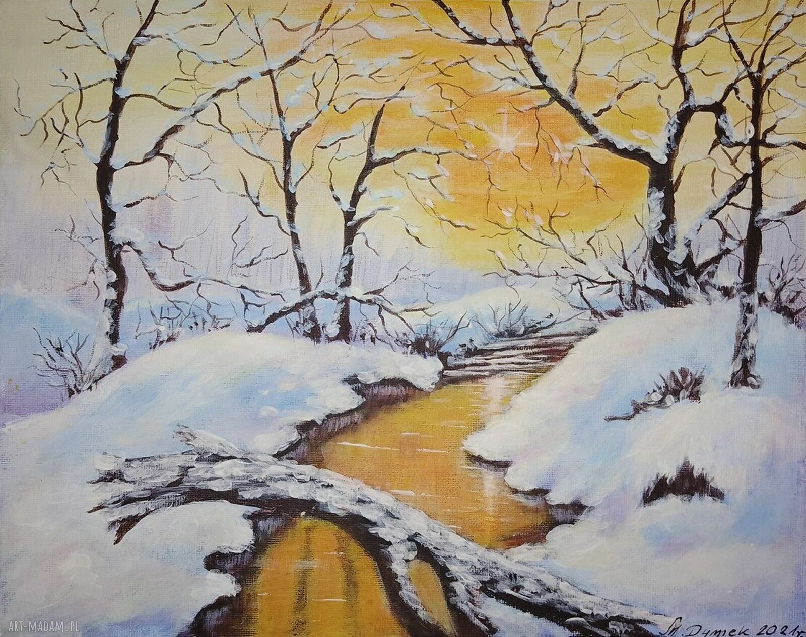 Seria zimowych obrazów 2 sztuki - ręcznie malowane akrylowe 30x24 cm