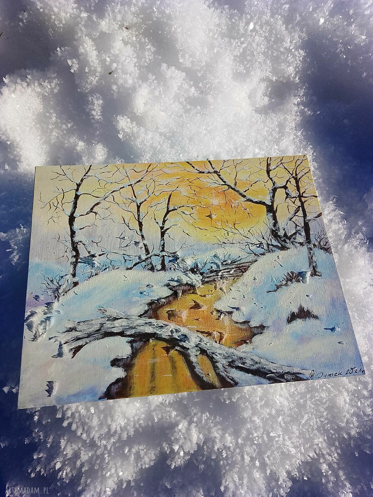 Seria zimowych obrazów 2 sztuki - ręcznie malowane akrylowe 30x24 cm