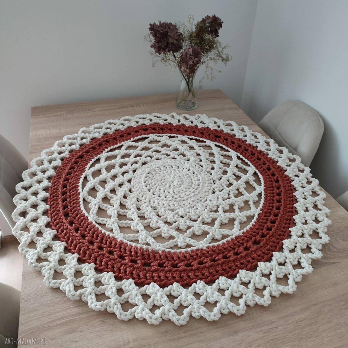 Serweta ze sznurka bawełnianego szydełkowa 85 cm - ręcznie wykonana