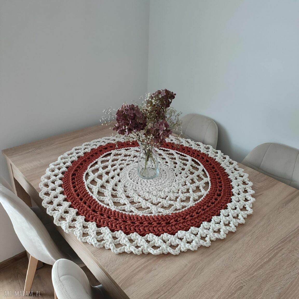 Serweta ze sznurka bawełnianego szydełkowa 85 cm - ręcznie wykonana