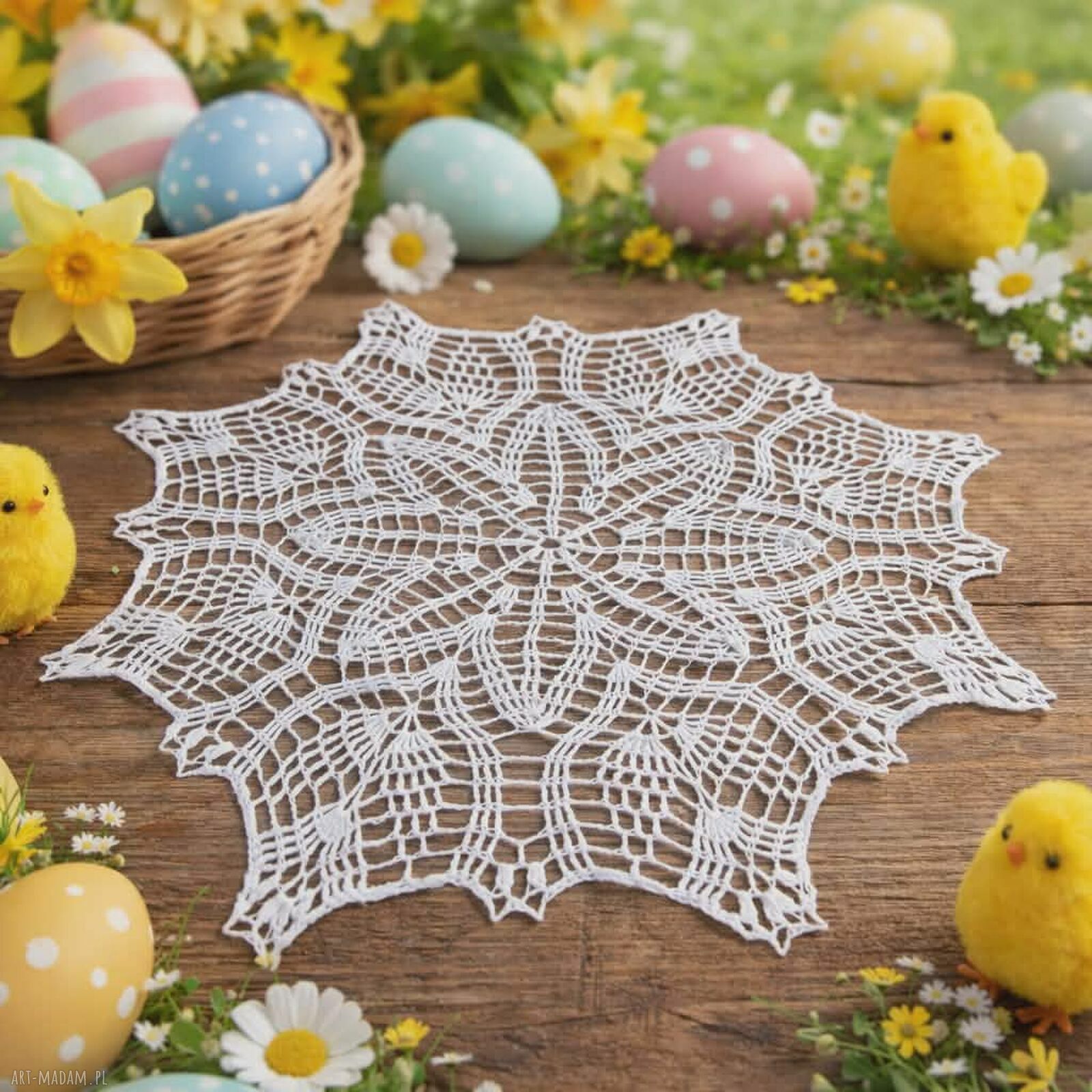 Serwetka szydełkowa do koszyczka wielkanocnego - ok. 34 cm