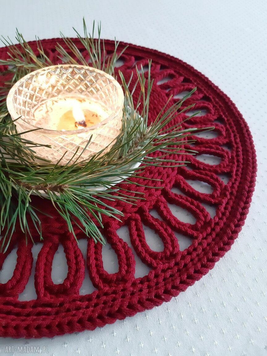 Podkładka - serwetka ze sznurka bawełnianego w bordowym kolorze (41 cm)