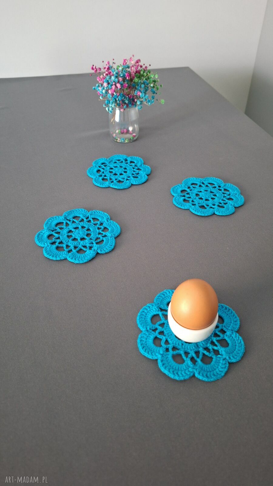 Błękitne serwetki na szydełku 11 cm - komplet 4 szt