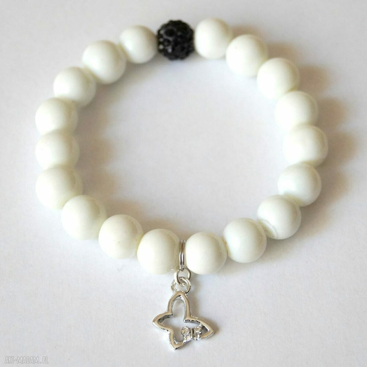 Zestaw 4 bransoletek shamballa: jadeit, perły Swarovski i cyrkonia (black'n'white)
