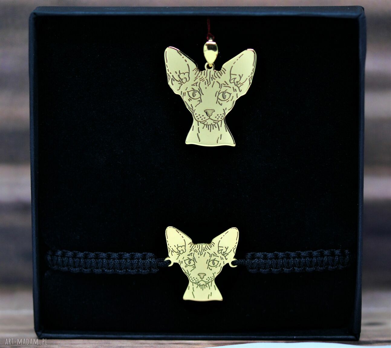 Sfinks (Sphynx) - srebrny wisior 925 pozłacany 24K w kształcie kota