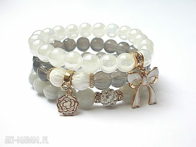 Grey and white 2014 set jadeity szkło koral swarovski shamballa