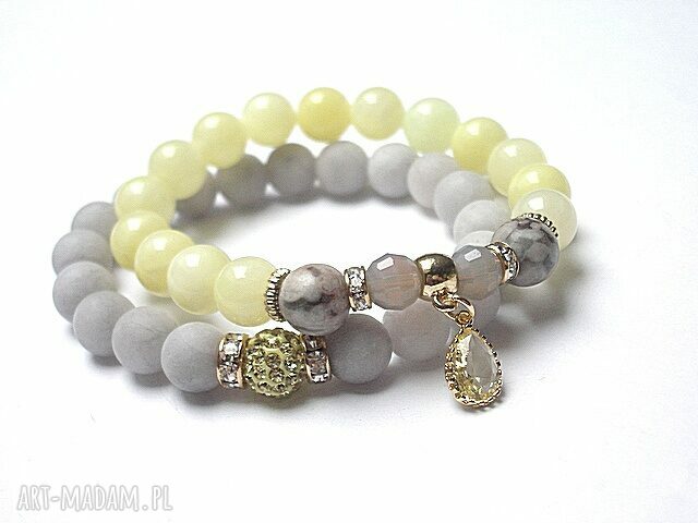 Grey and yellow vol duo jadeity jaspisy shamballa komplet dwóch