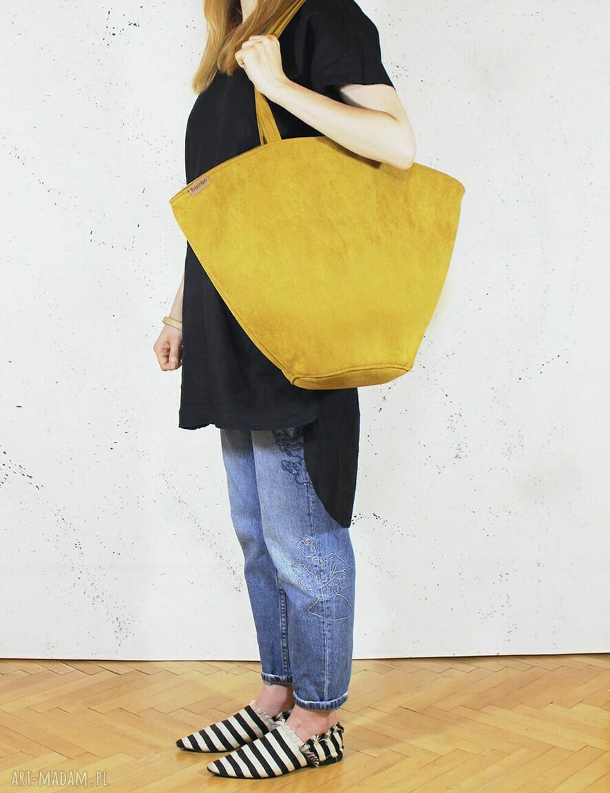 Musztardowa Shelly Bag - torba w kształcie koszyka na ramię z ekoskóry vegan