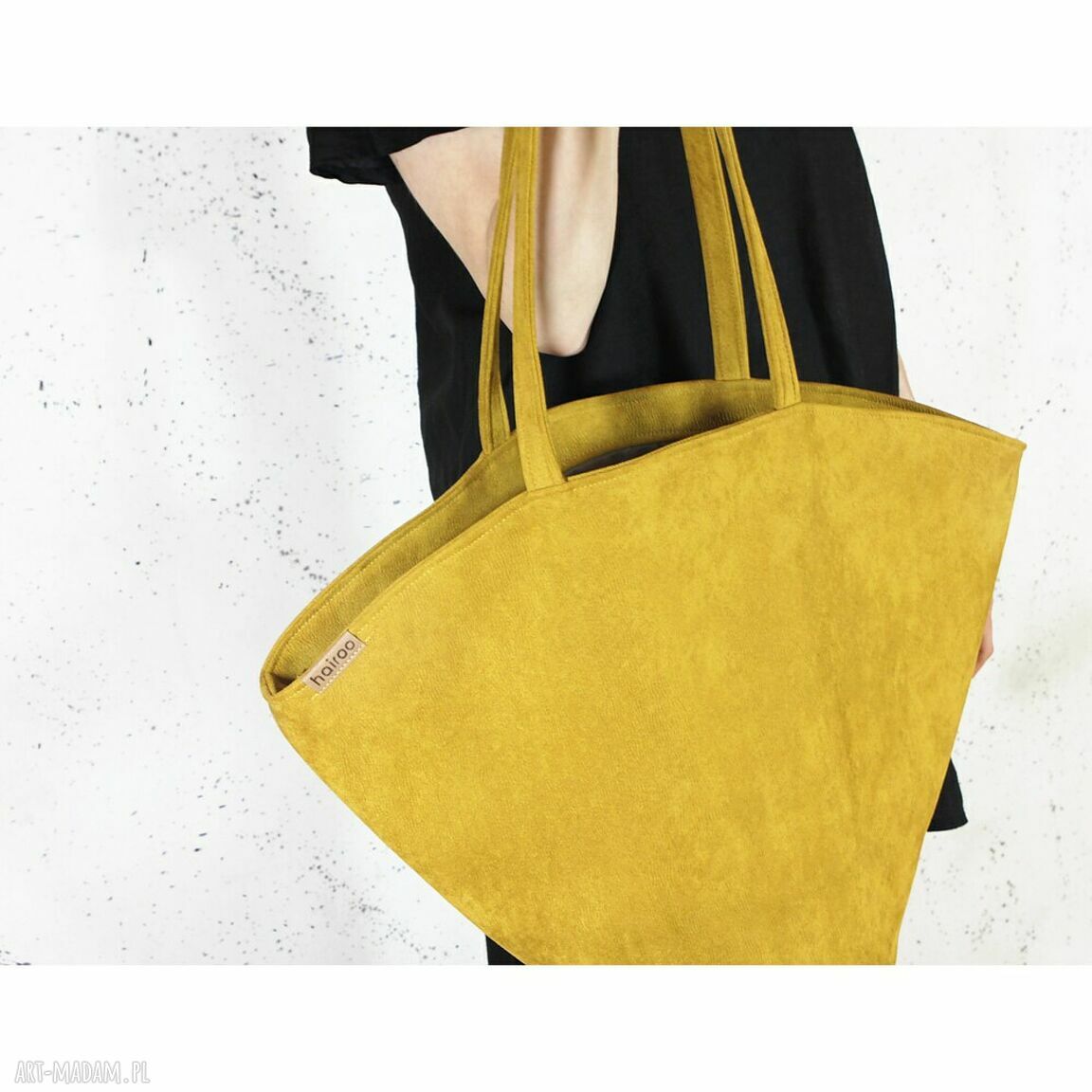 Musztardowa Shelly Bag - torba w kształcie koszyka na ramię z ekoskóry vegan