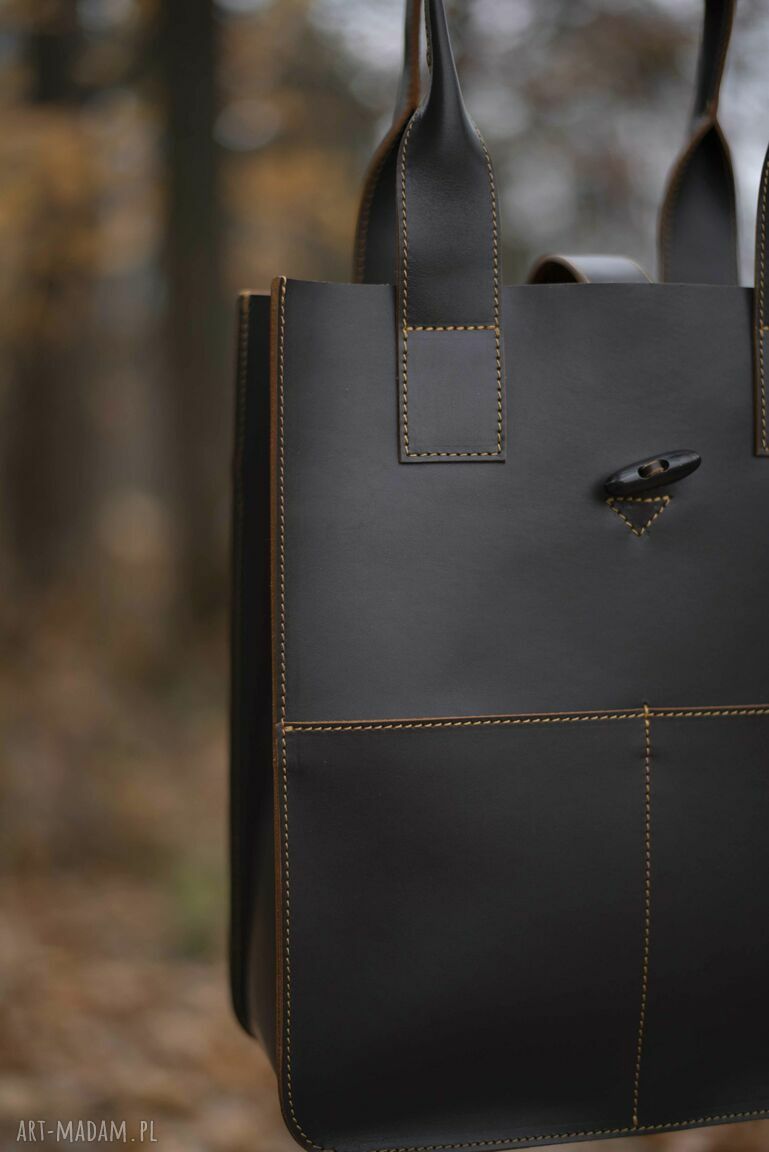 Shooper w czekoladowym brązie - skórzana torba na ramię handmade