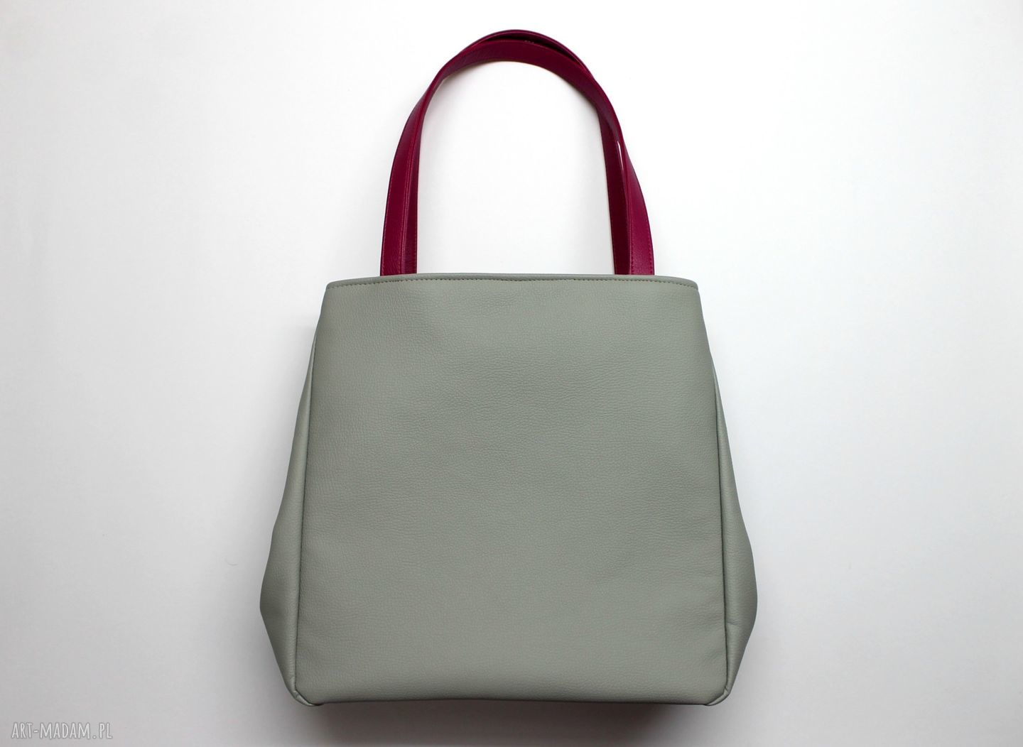 Szary worek shopper z fuksjowymi rączkami - elegancka torebka na ramię