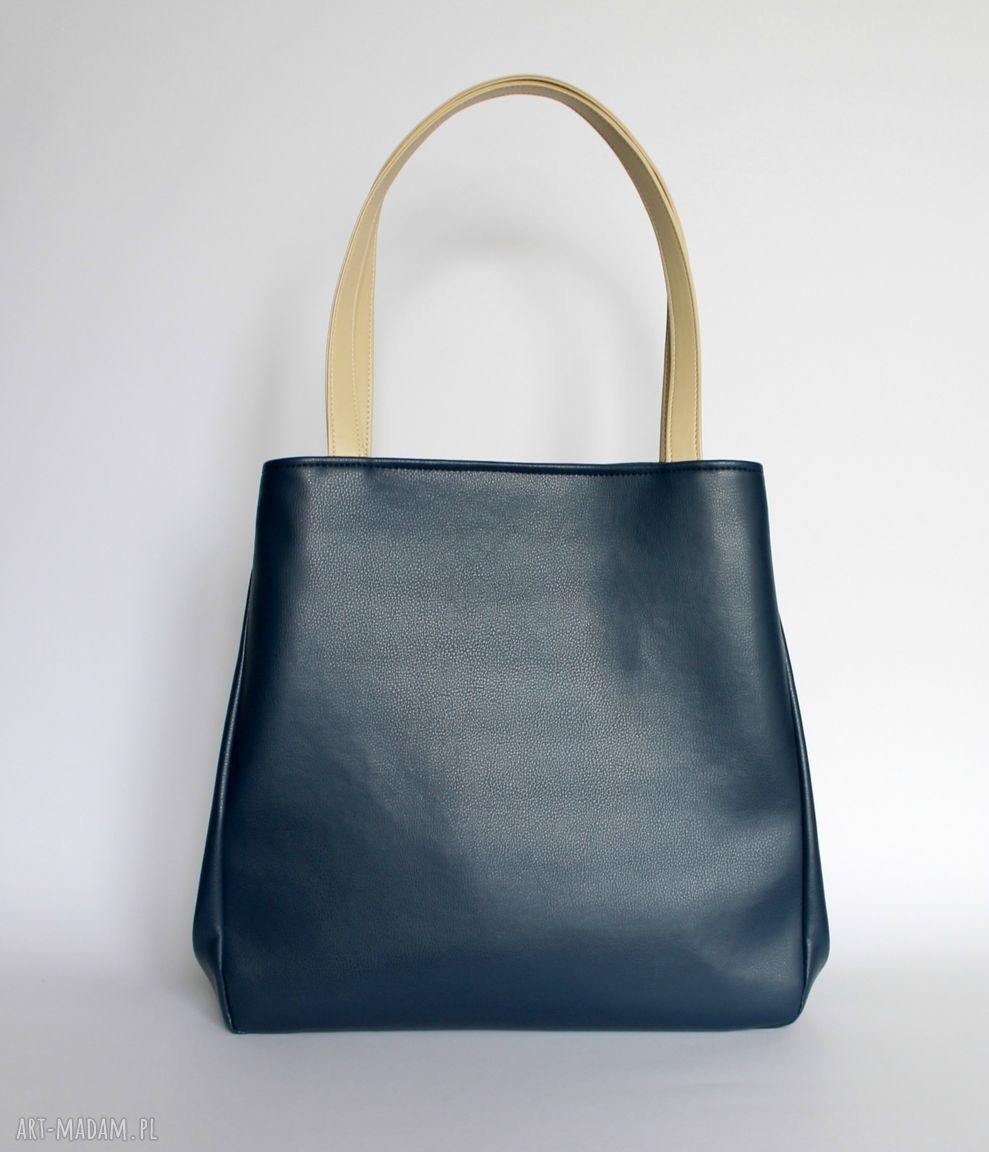 Shopper worek na ramię granat i jasny beż - handmade A4