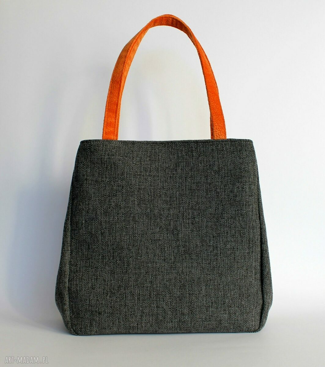Shopper worek na ramię z tkaniny dark grey i pomarańczowa