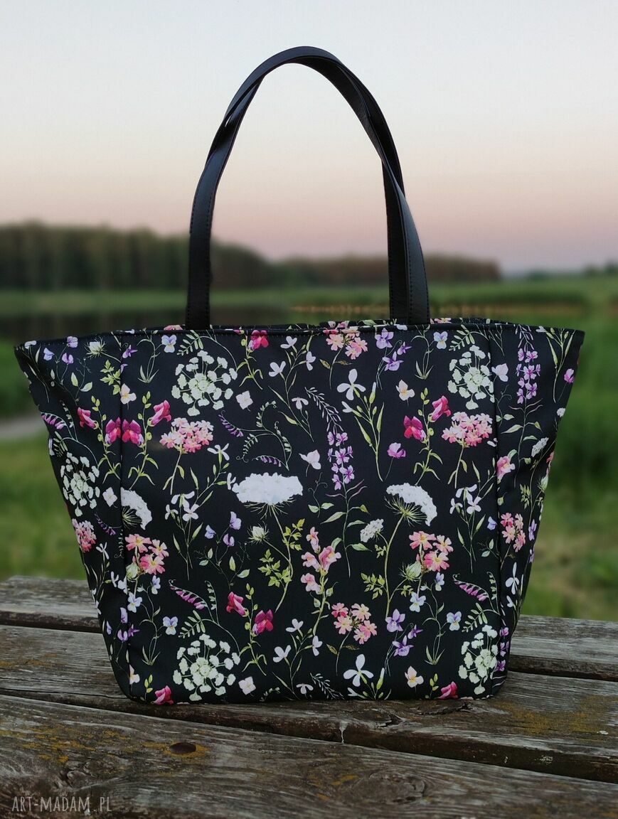 Shopper bag polne kwiaty - elegancka nowoczesna, pakowna na ramię