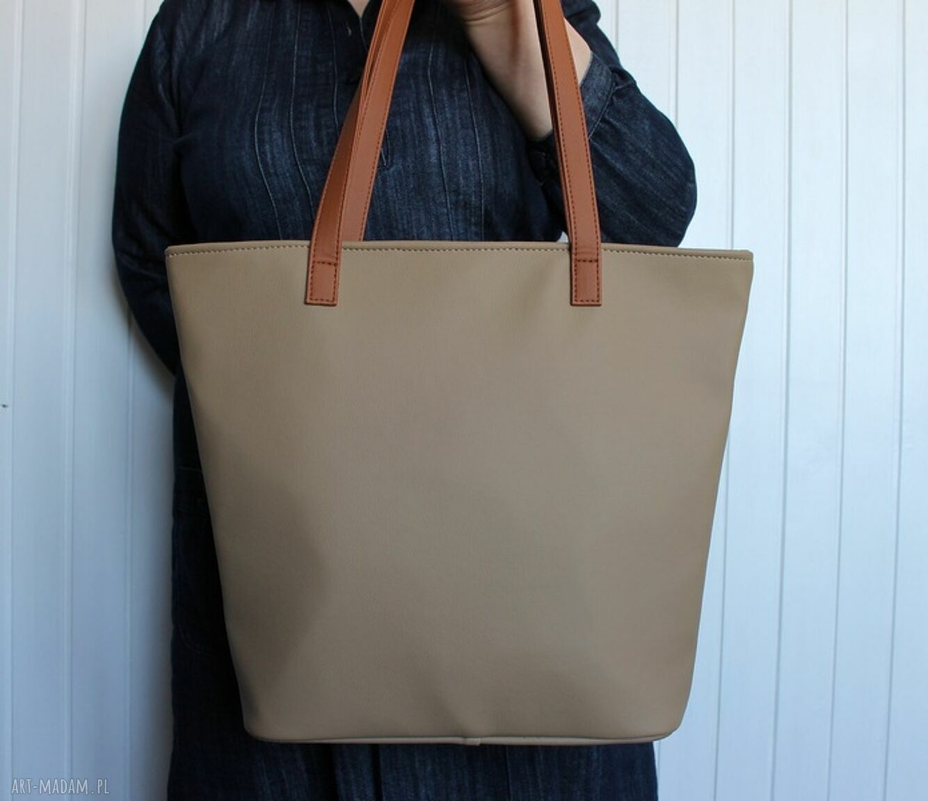 Torebka shopper Bucket Pawie - elegancka na ramię do A4