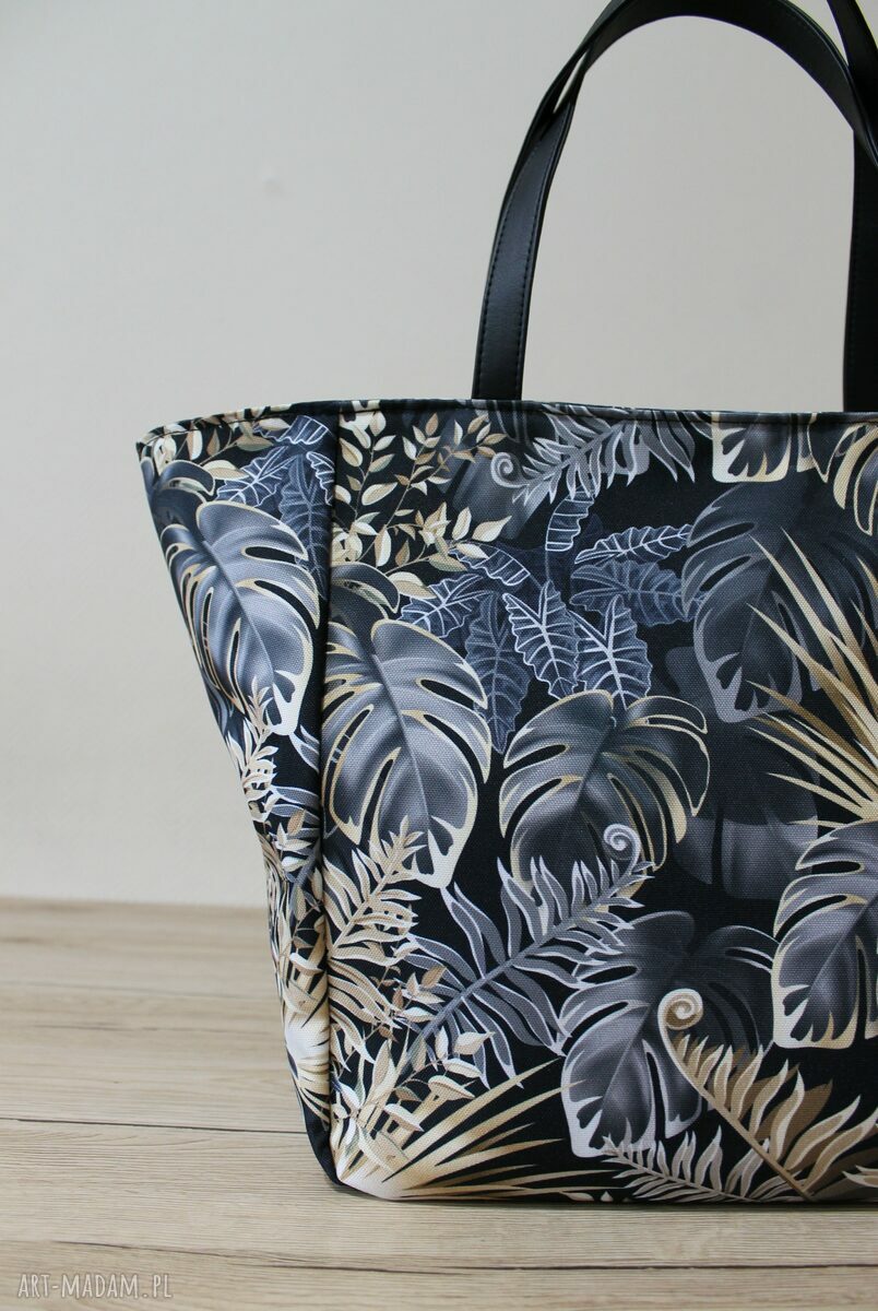 Shopper Bag Monstery czarno-złote na ramię - wodoodporna i mieści A4