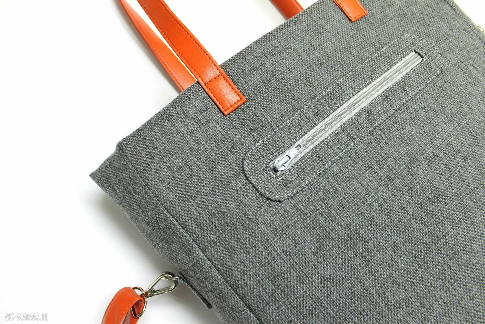Shopper Bag - tkanina szara i skóra ruda