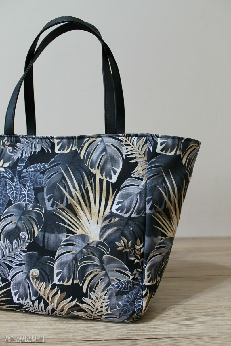 Shopper Bag Monstery czarno-złote na ramię - wodoodporna i mieści A4