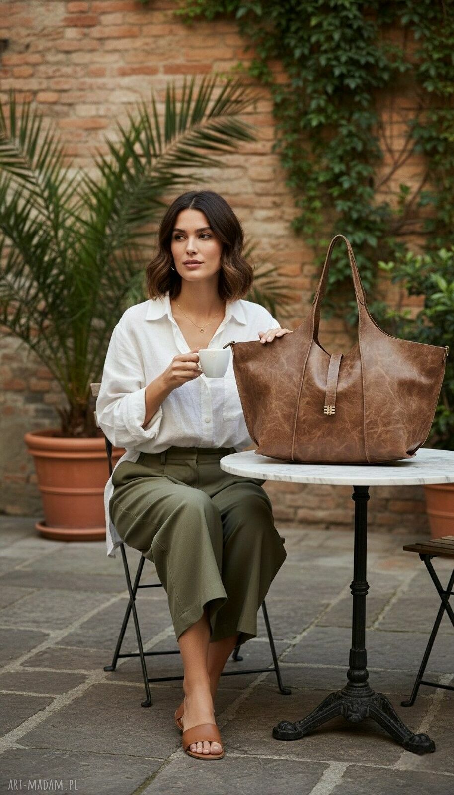 Brązowa shopper bag z przecieranej skóry LS05 - na co dzień