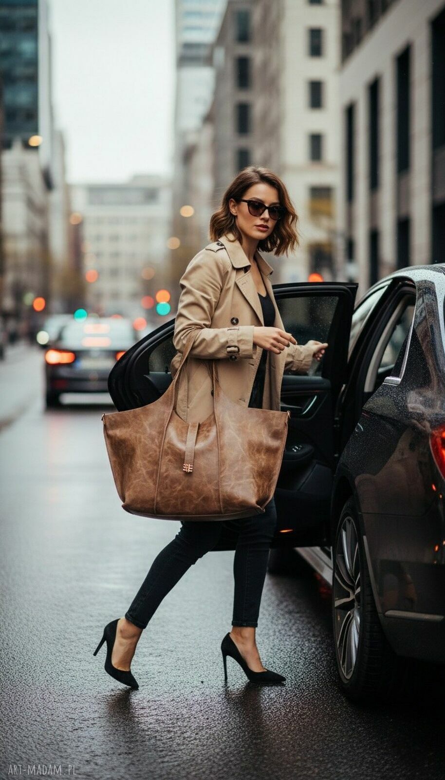 Brązowa shopper bag z przecieranej skóry LS05 - na co dzień