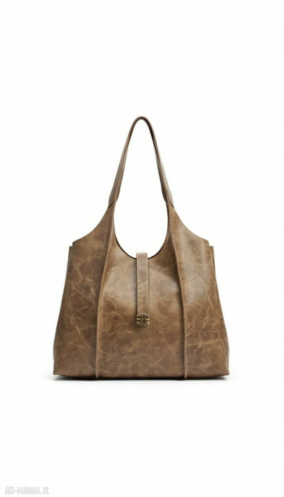 Brązowa shopper bag z przecieranej skóry LS05 - na co dzień