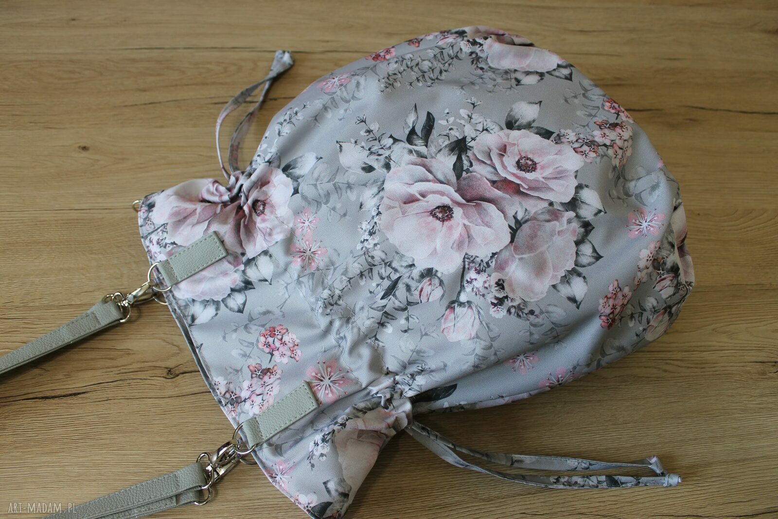 Shopper Bag Sack - kwiaty na szarym tle