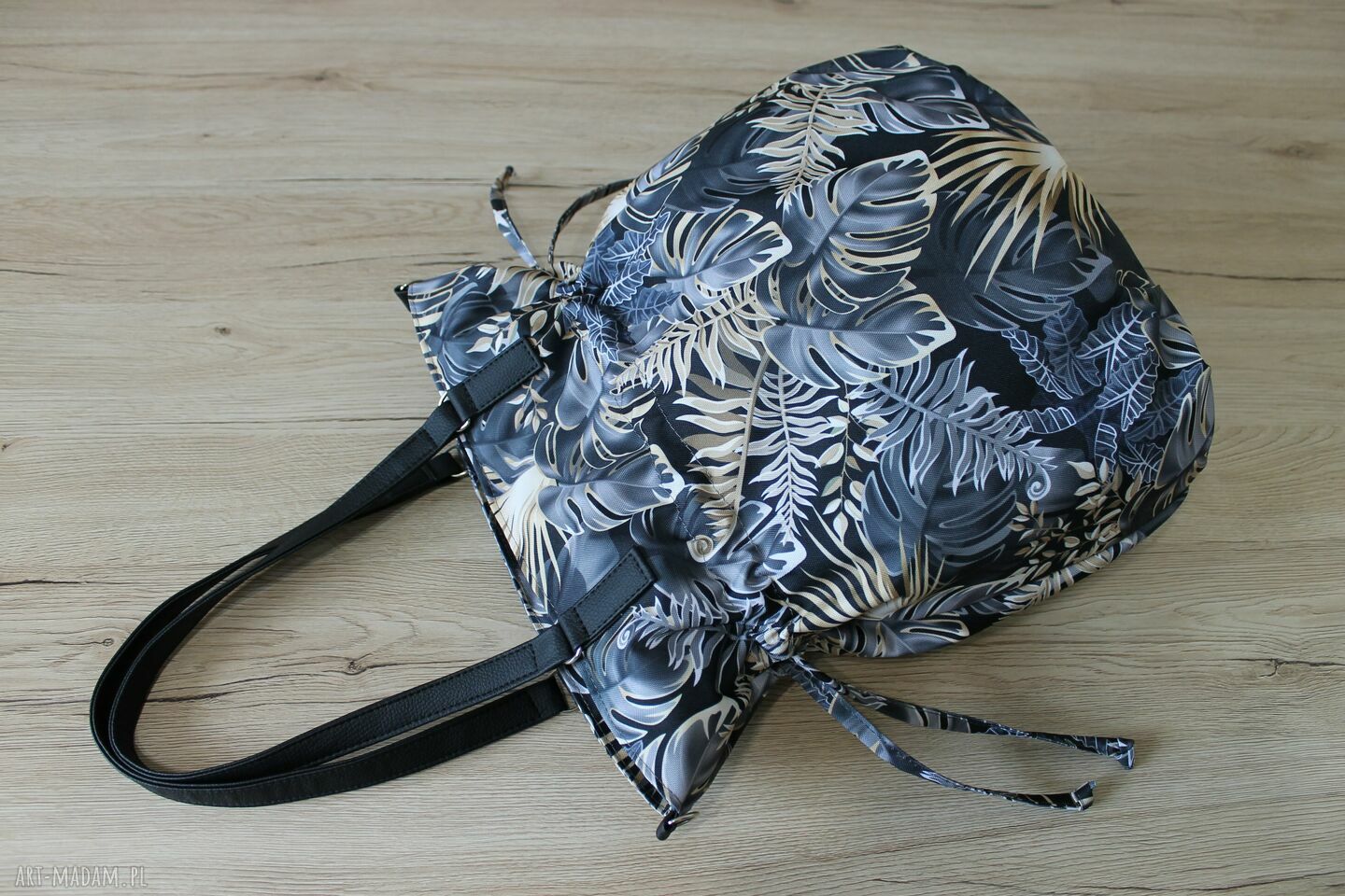 Shopper bag worek - monstery czarno-złote na ramię (A4)