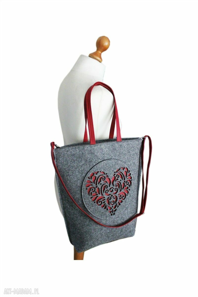 shopper bag filc czerwone serce
