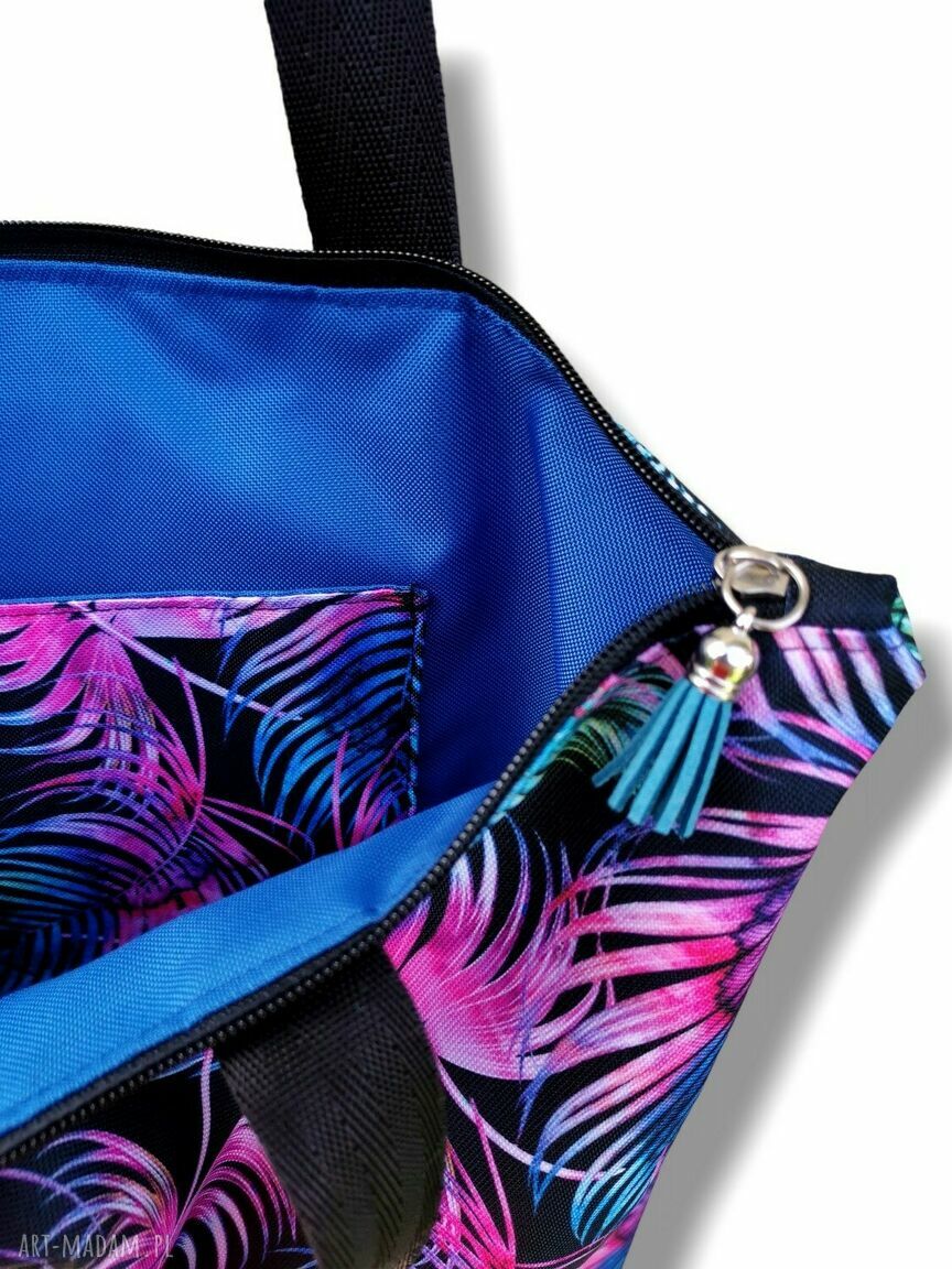 Duża wodoodporna torba shopper na ramię - tęczowe pióra