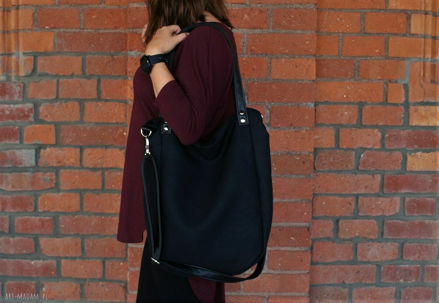 Klasiks plecionka czerń vegan torebka shopper boho crossbody