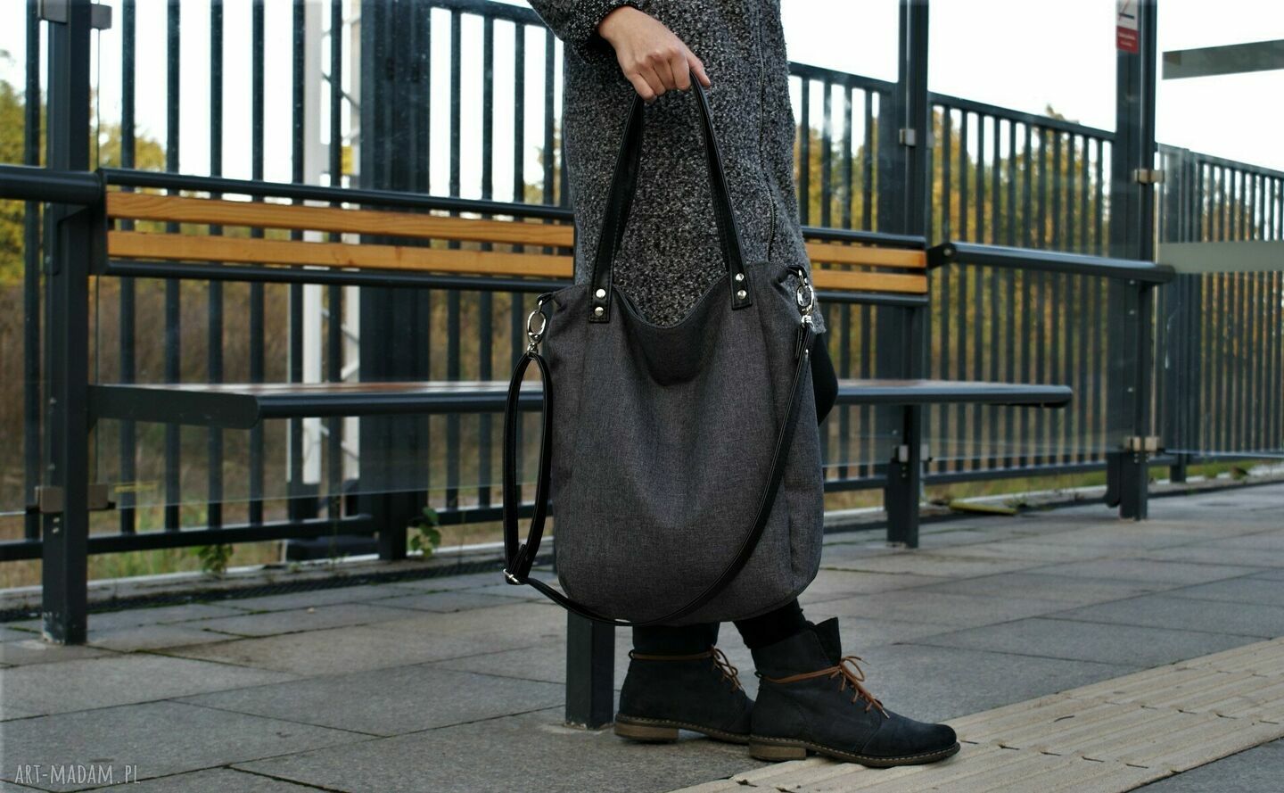 Klasiks plecionka grafit vegan torebka torba boho shopper zgrabna