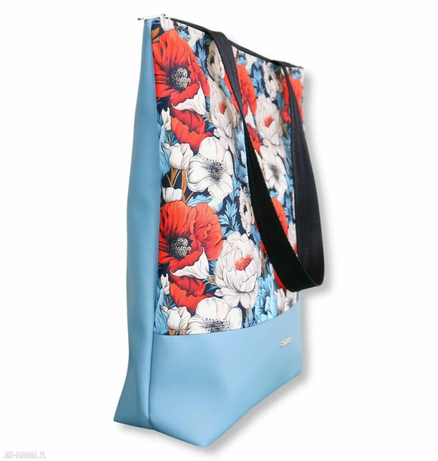 Shopper na zakupy w kwiaty - pojemna torba na ramię, zapinana na suwak