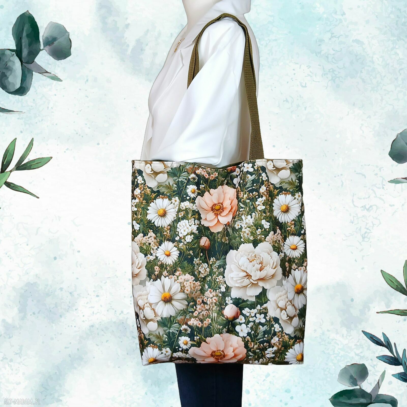Pojemna torba shopper w kwiaty na zakupy
