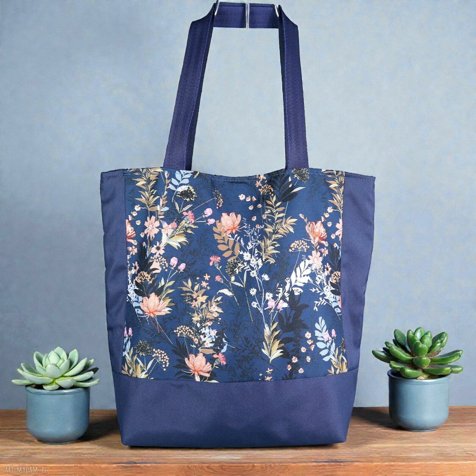 Pojemny shopper w kwiaty - wodoodporna torba na ramię dla kobiet