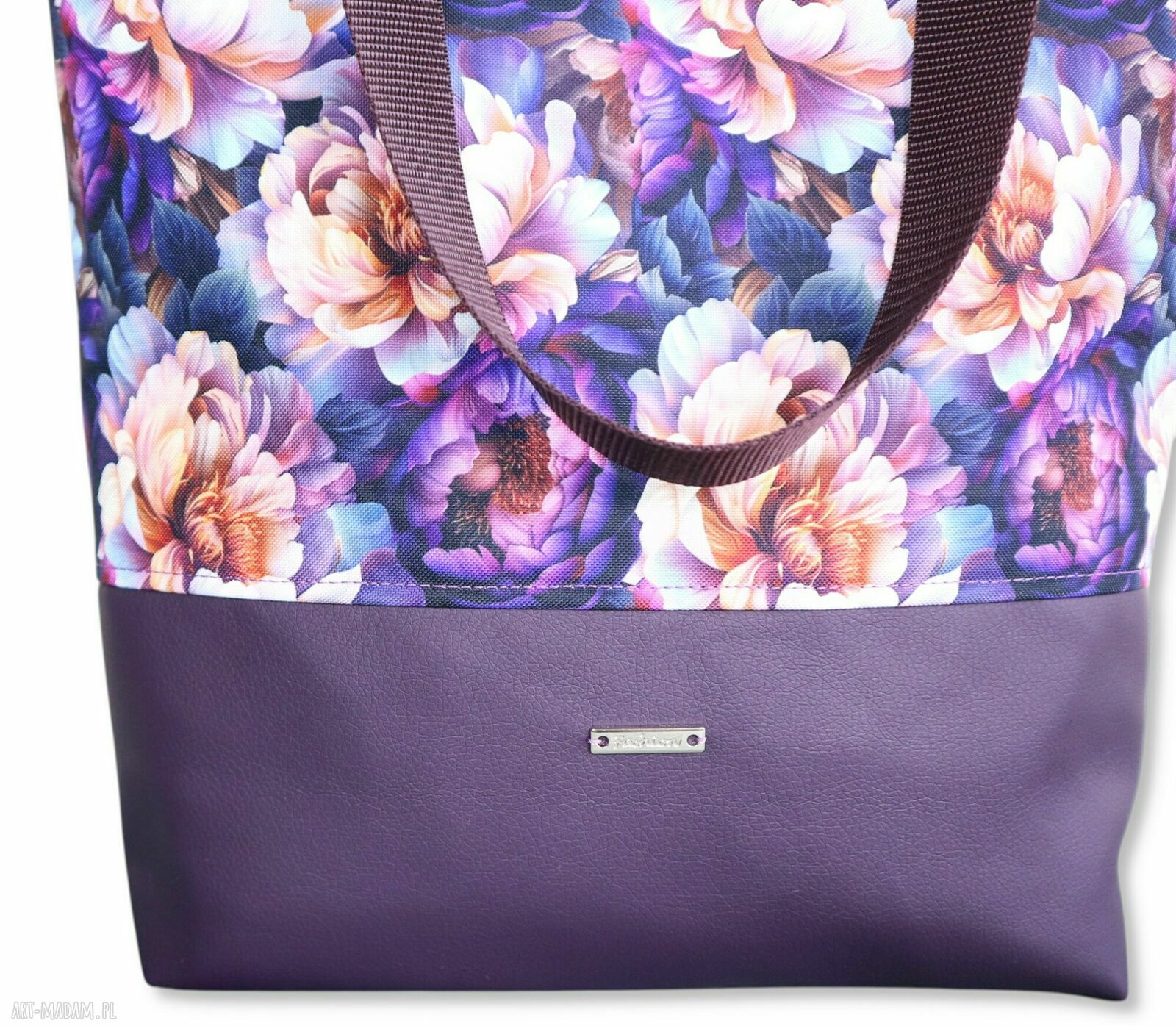 Pojemny shopper na zakupy w kwiaty - torba na ramię z wodoodporną podszewką