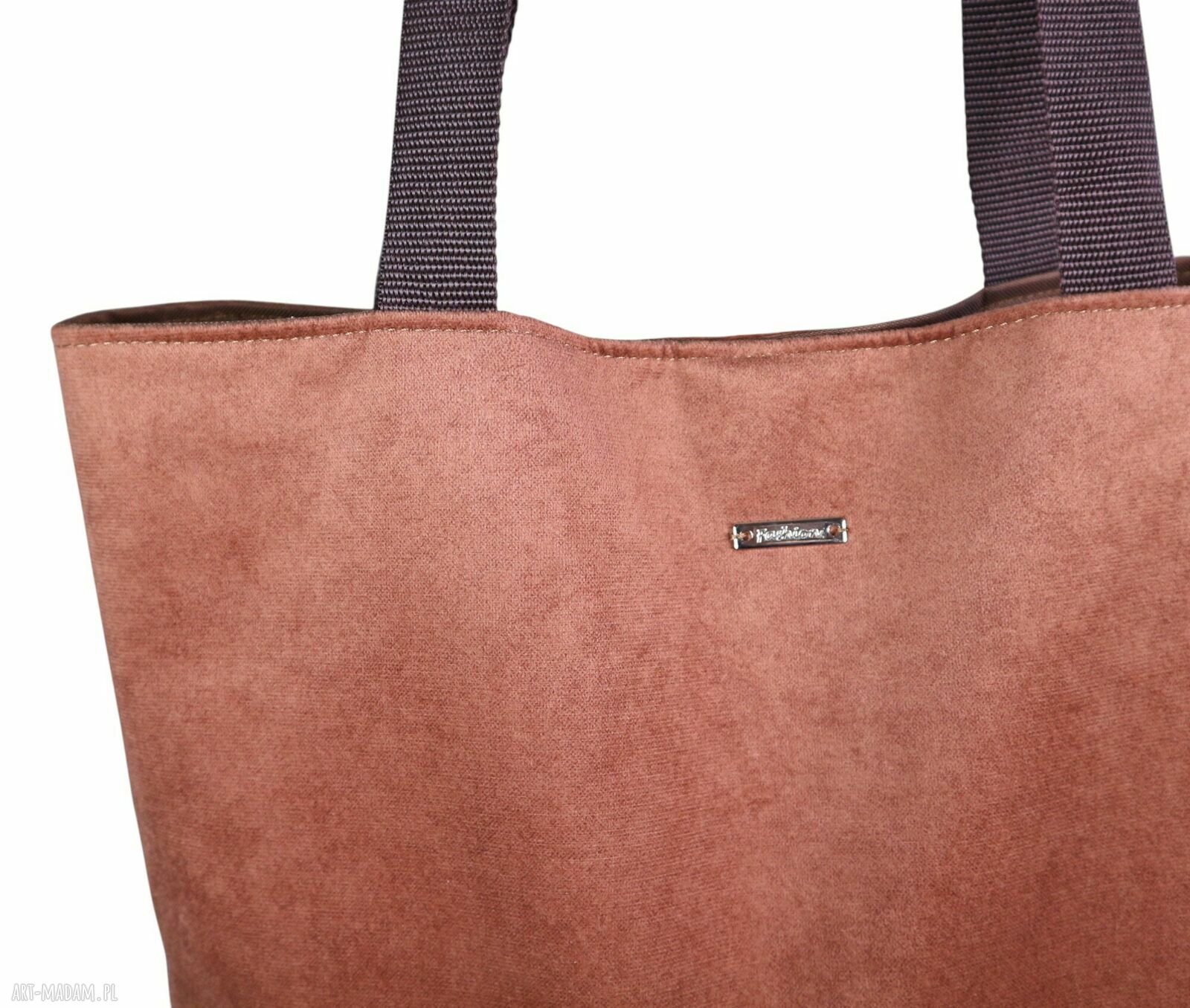 Shopper na zakupy welurowa cynamon - torba damska na ramię handmade