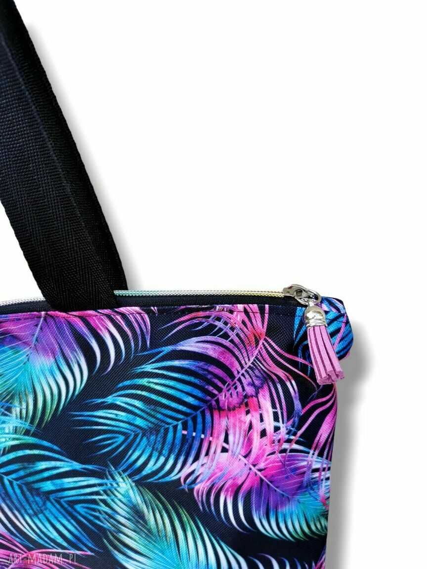 Duża wodoodporna torba shopper na ramię z tęczowymi piórami