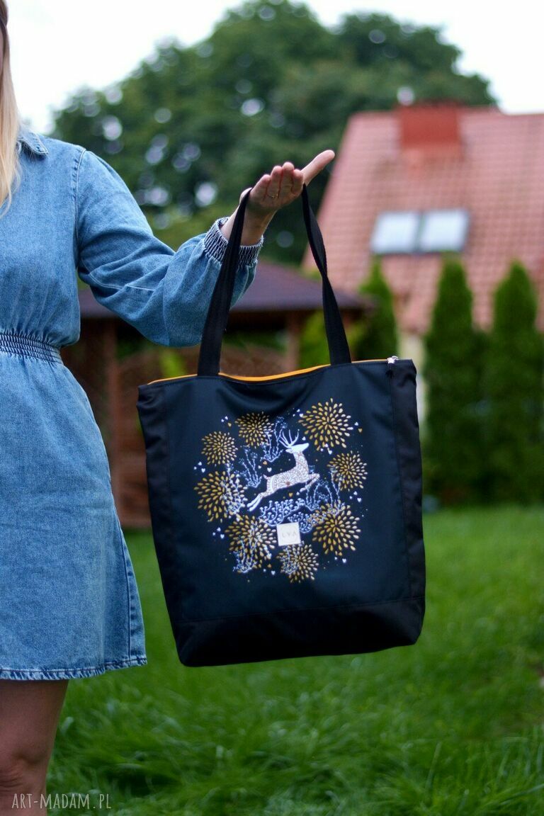 Ręcznie szyta wodoodporna duża shopperka na ramię - renifer