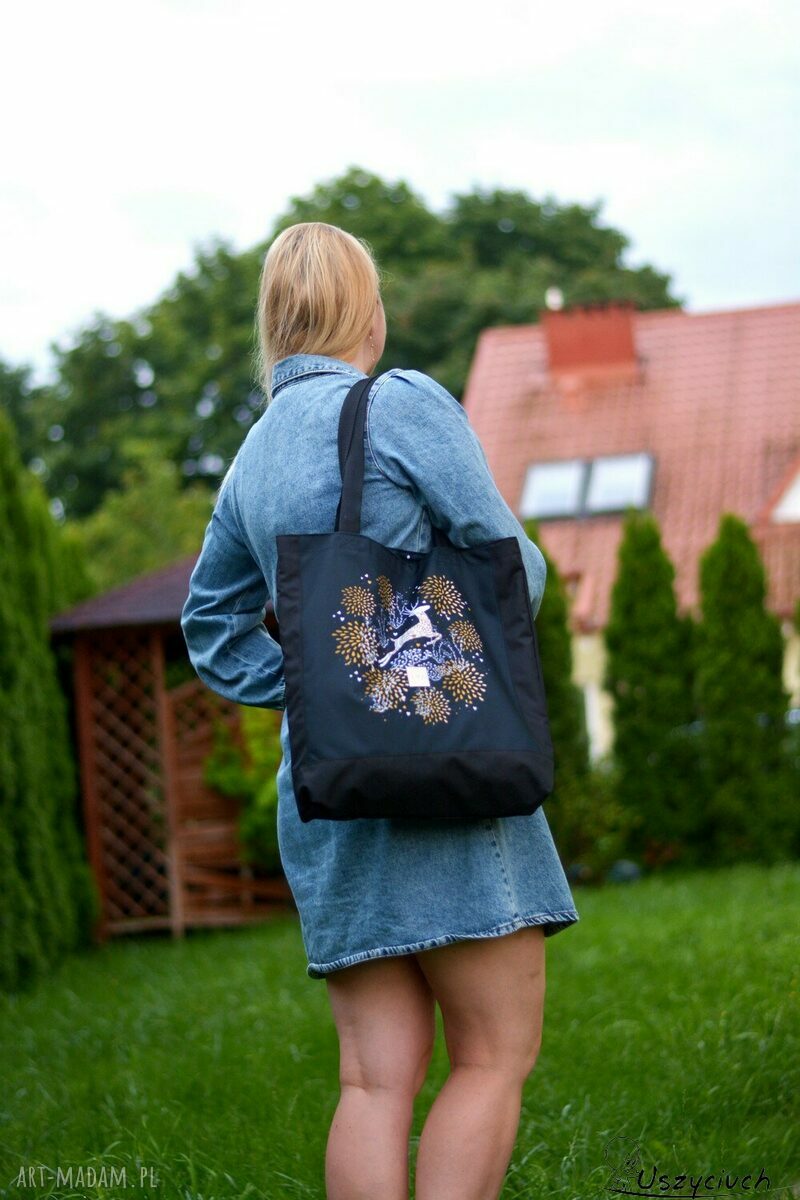 Wodoodporna duża torba shopper na ramię z jeleniem - damska