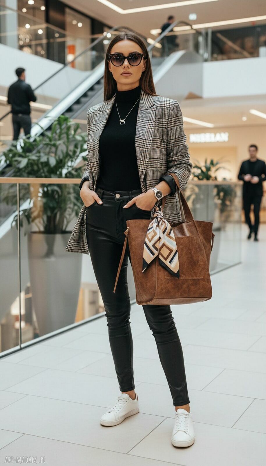 Torebka shopper bag LS09 - brązowa, z przecieranej skóry naturalnej
